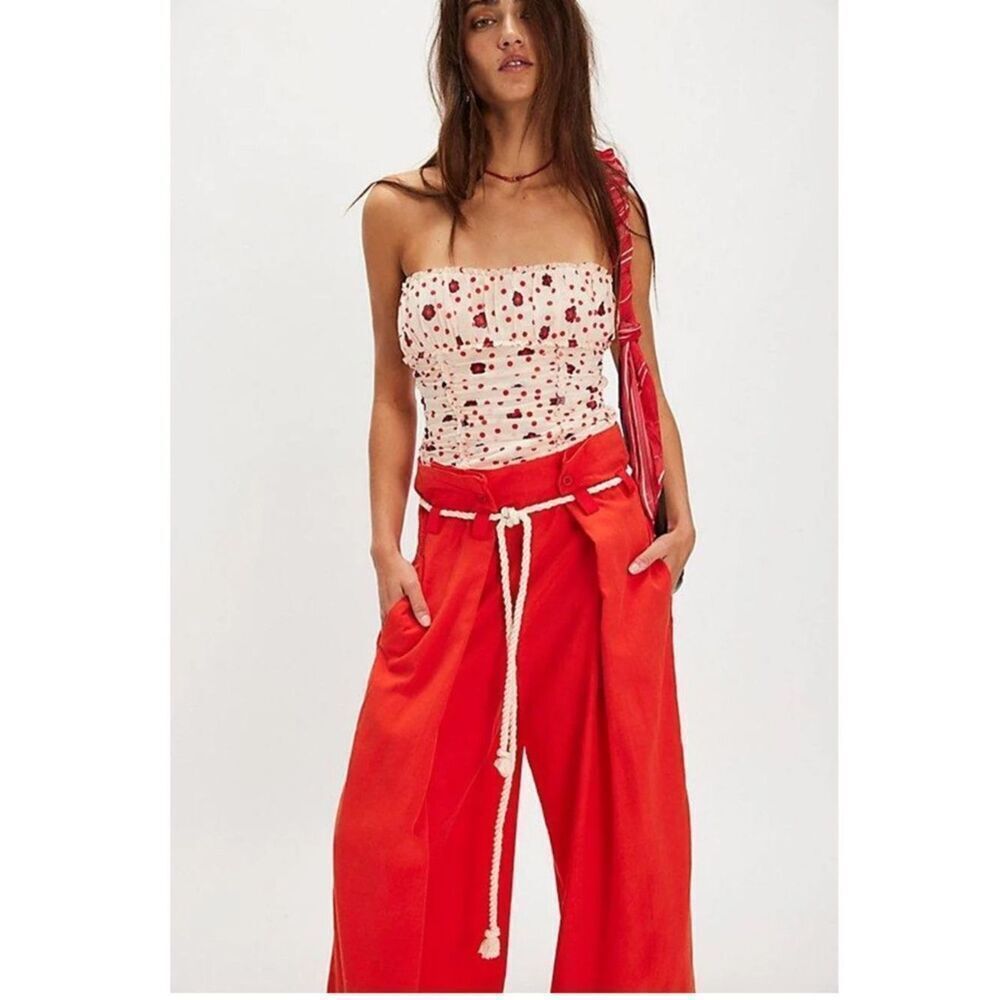 Free People Scottie Printed Tube Top in red NWOT MEDIUM